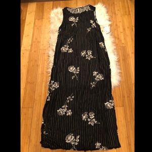 Style&Co 2 layers Rose Floral Striped Black and White Maxi Slit Dress size 16